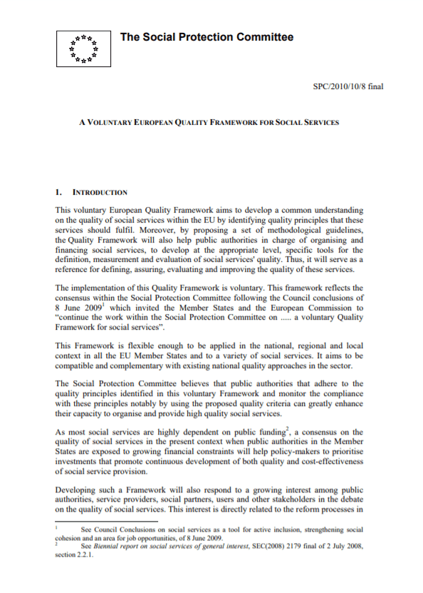 Voluntary European Quality Framework for Social Services