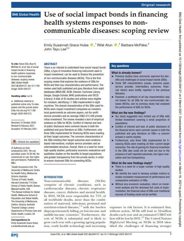 Use of social impact bonds review